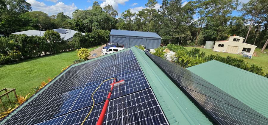 Solar panels being cleaned