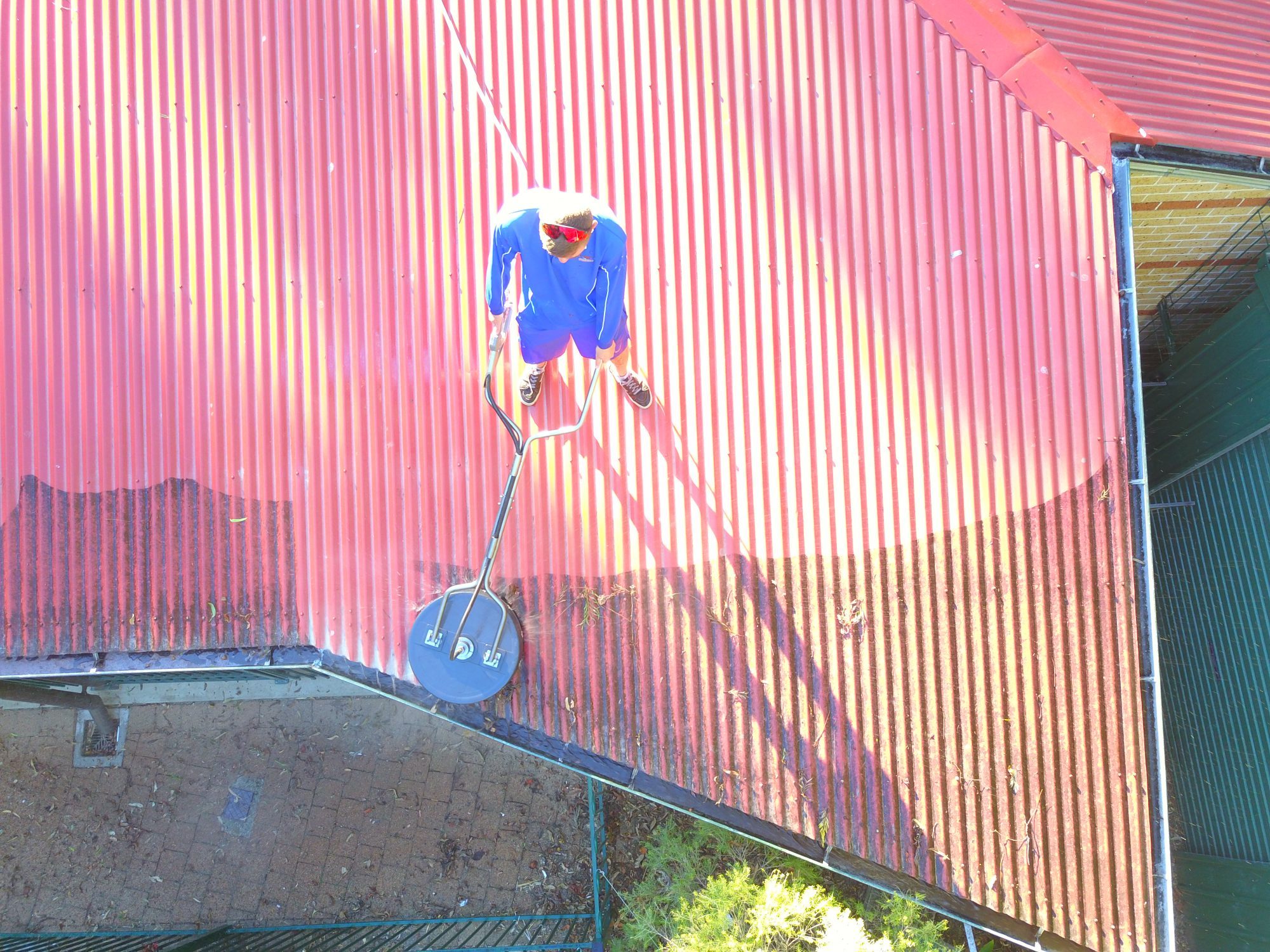 Commercial roof during cleaning